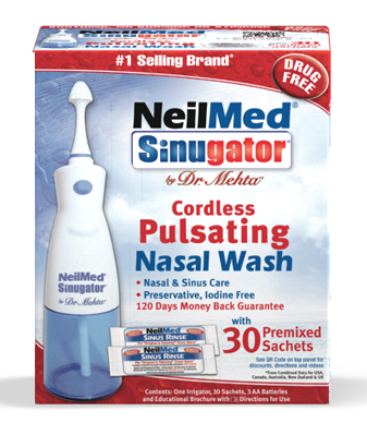 NeilMed Sinugator Cordless Pulsating Nasal Wash and Sachets 30
